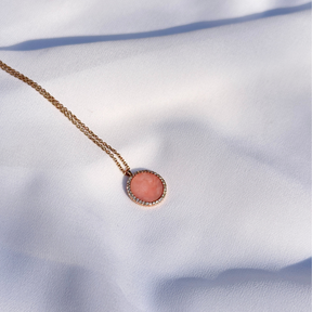 Opal Round 14KT Gold Pendant Necklace with Diamonds