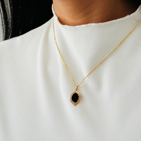 Black onyx & Diamond Gold Pendant