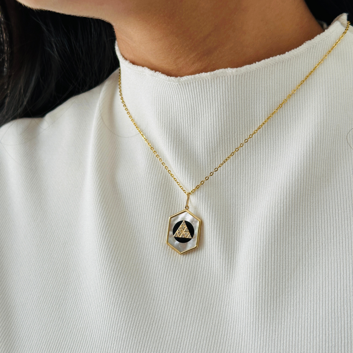 Black Onyx & Diamond 14KT Gold Pendant