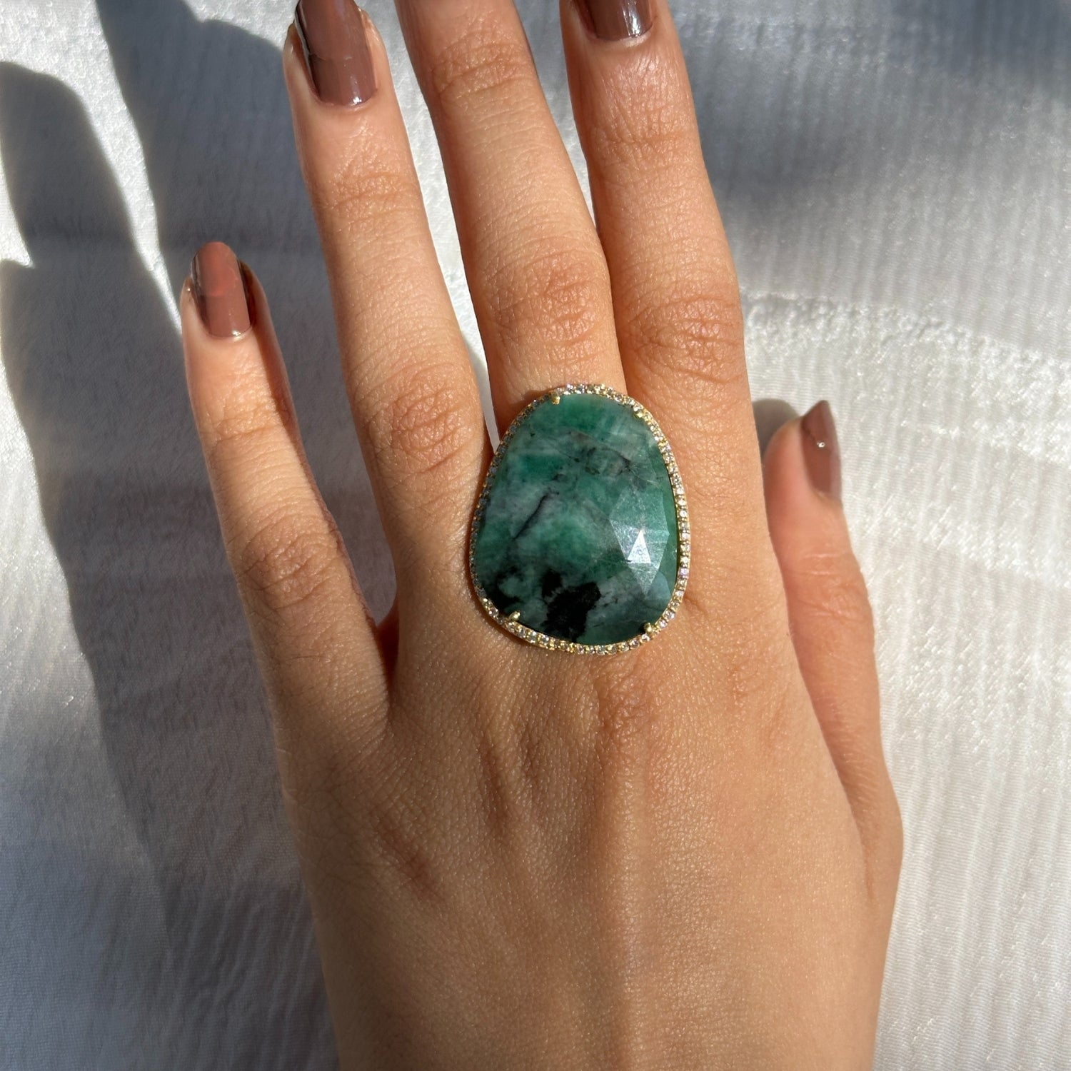 Beatriz Silver 925 Emerald Gold Plated Ring