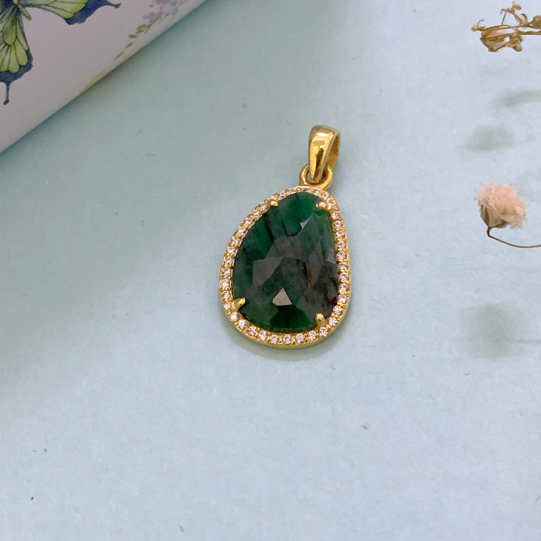 Kim Emerald & Zircon 18K Gold Plated Silver 925 Pendant