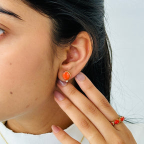 Coral & Diamond 18KT Gold Earrings