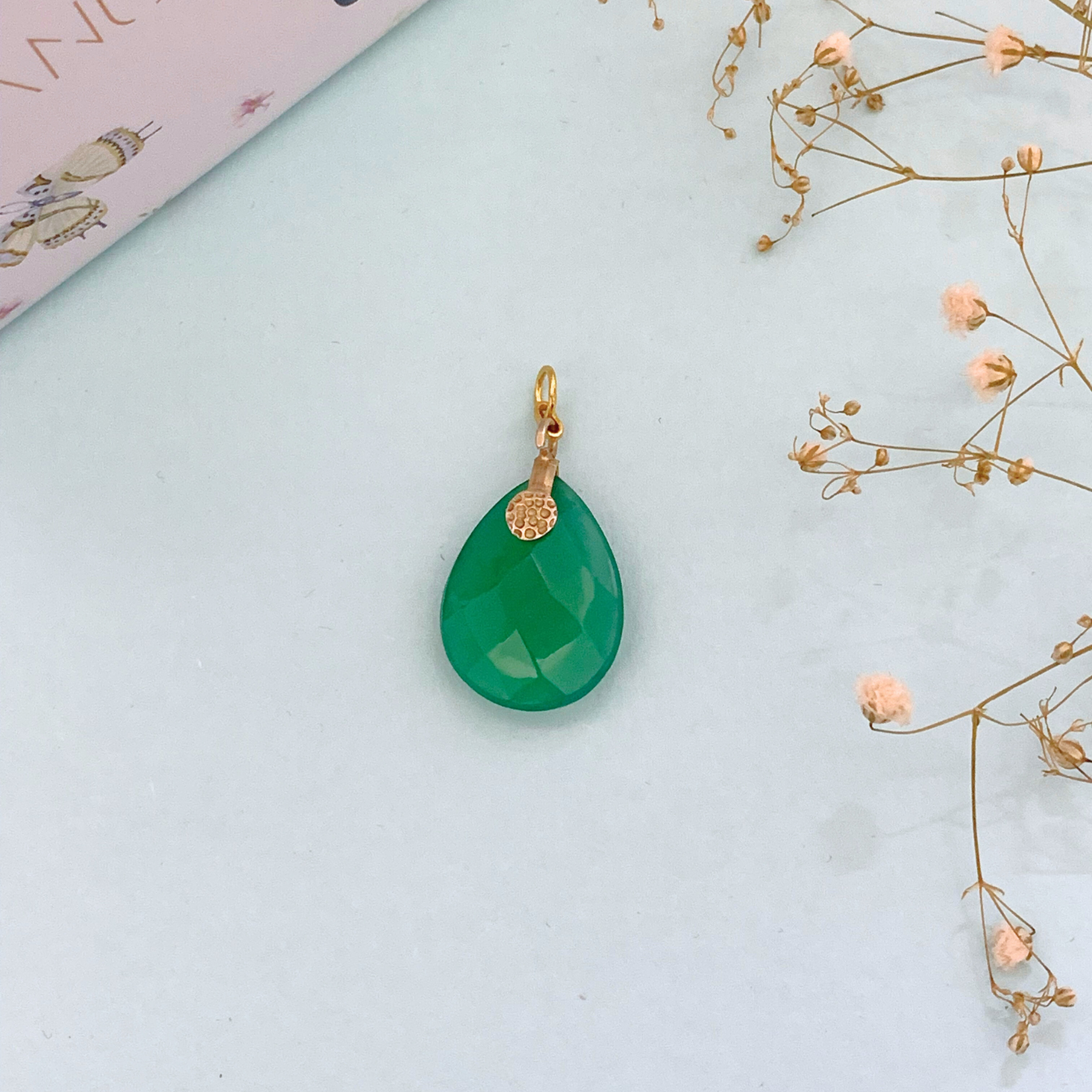 Rhay Green Onyx 18K Gold Plated Silver 925 Pendant