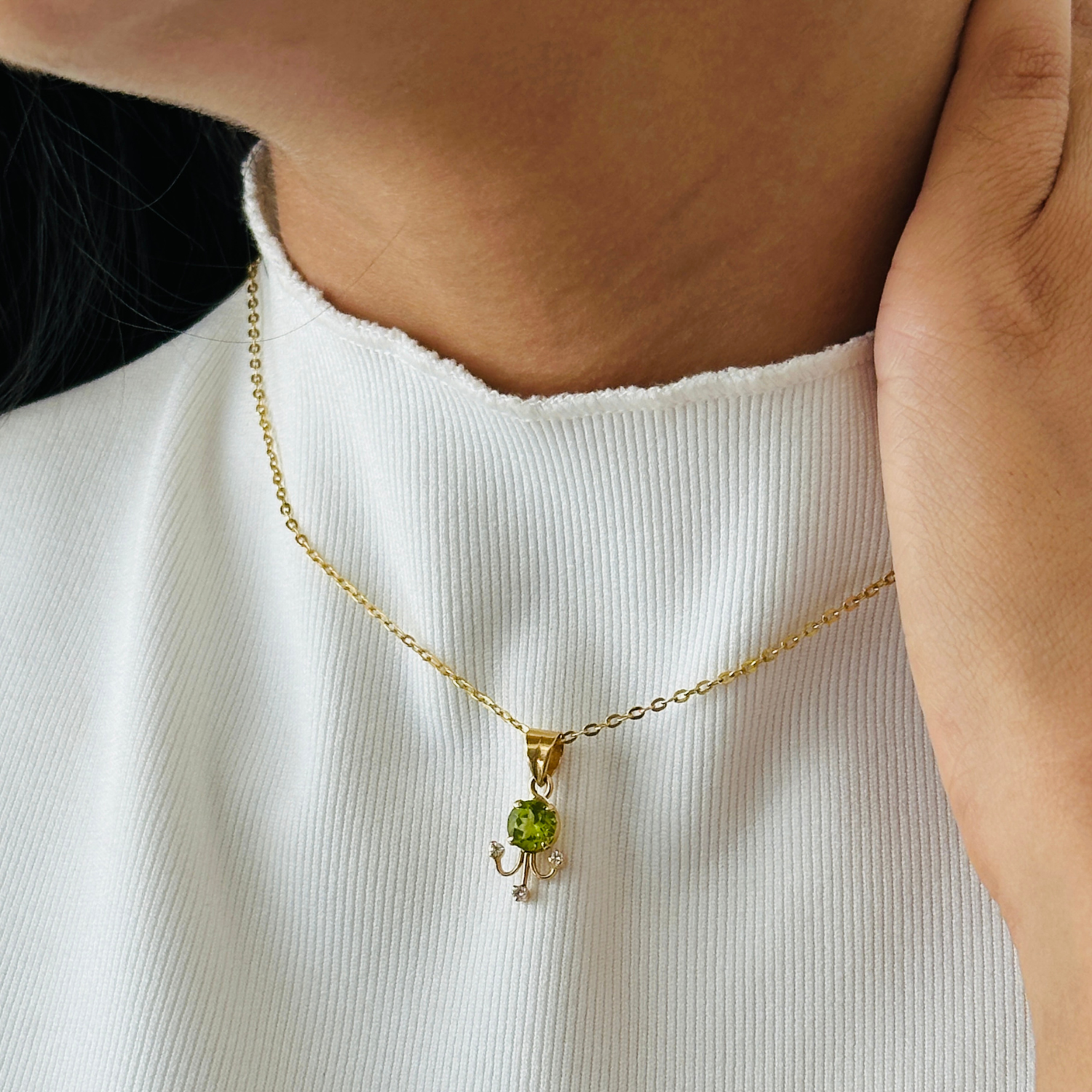 Peridot & Diamond 18KT Gold Pendant