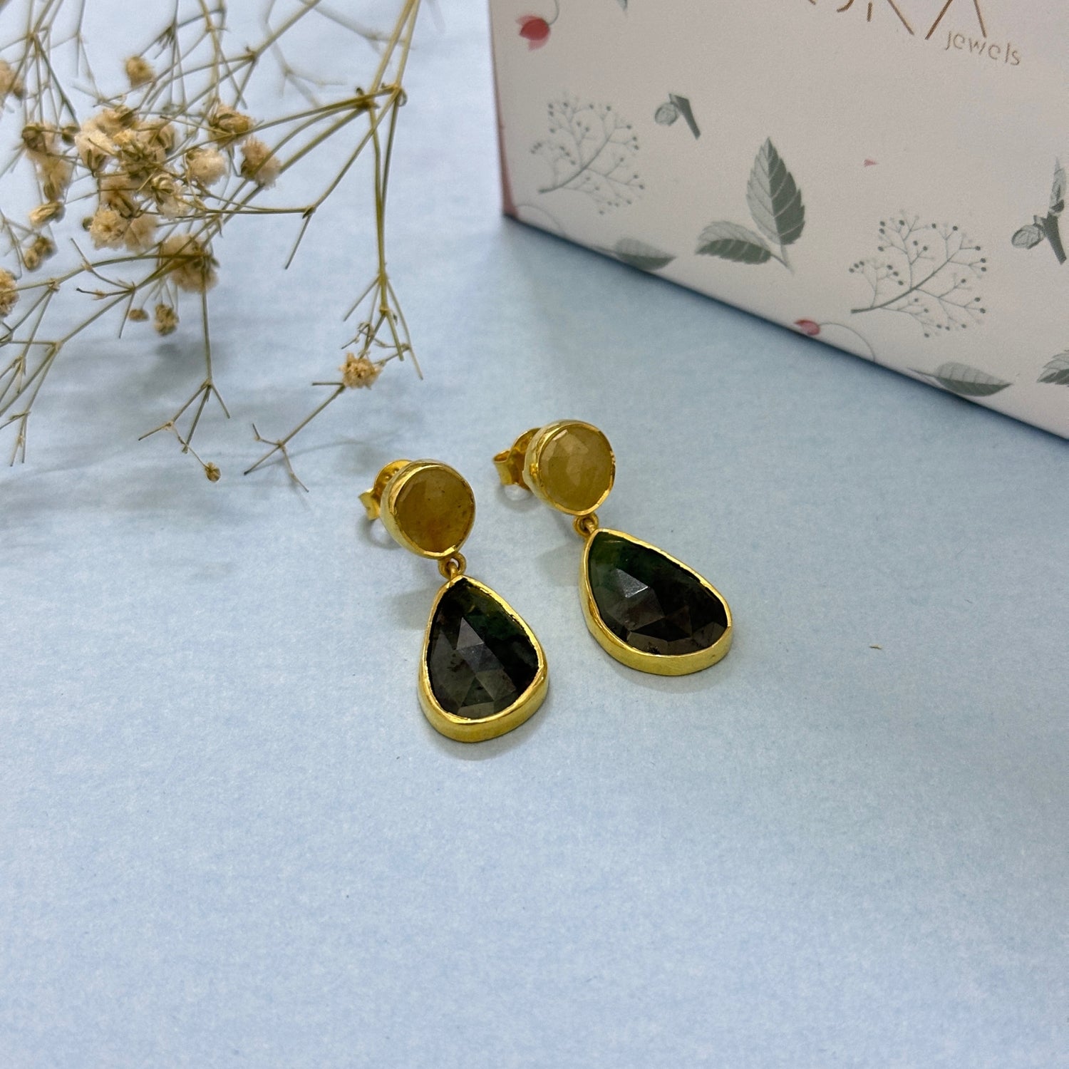 Maeve Emerald & Yellow Sapphire Gold Plated Silver 925 Earrings