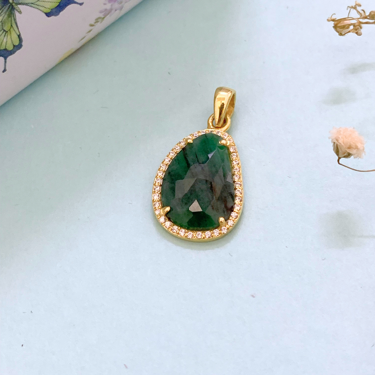 Kim Emerald & Zircon 18K Gold Plated Silver 925 Pendant