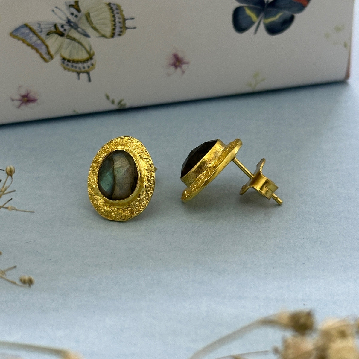 Margo Labradorite 18k Gold Plated Silver 925 Stud Earrings