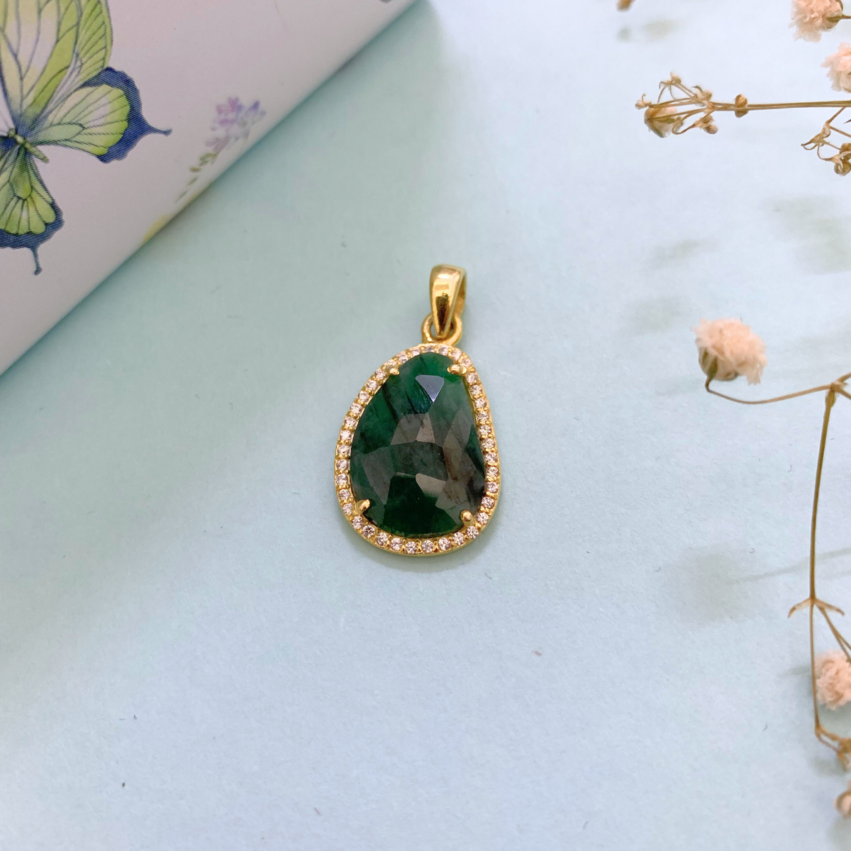 Kim Emerald & Zircon 18K Gold Plated Silver 925 Pendant