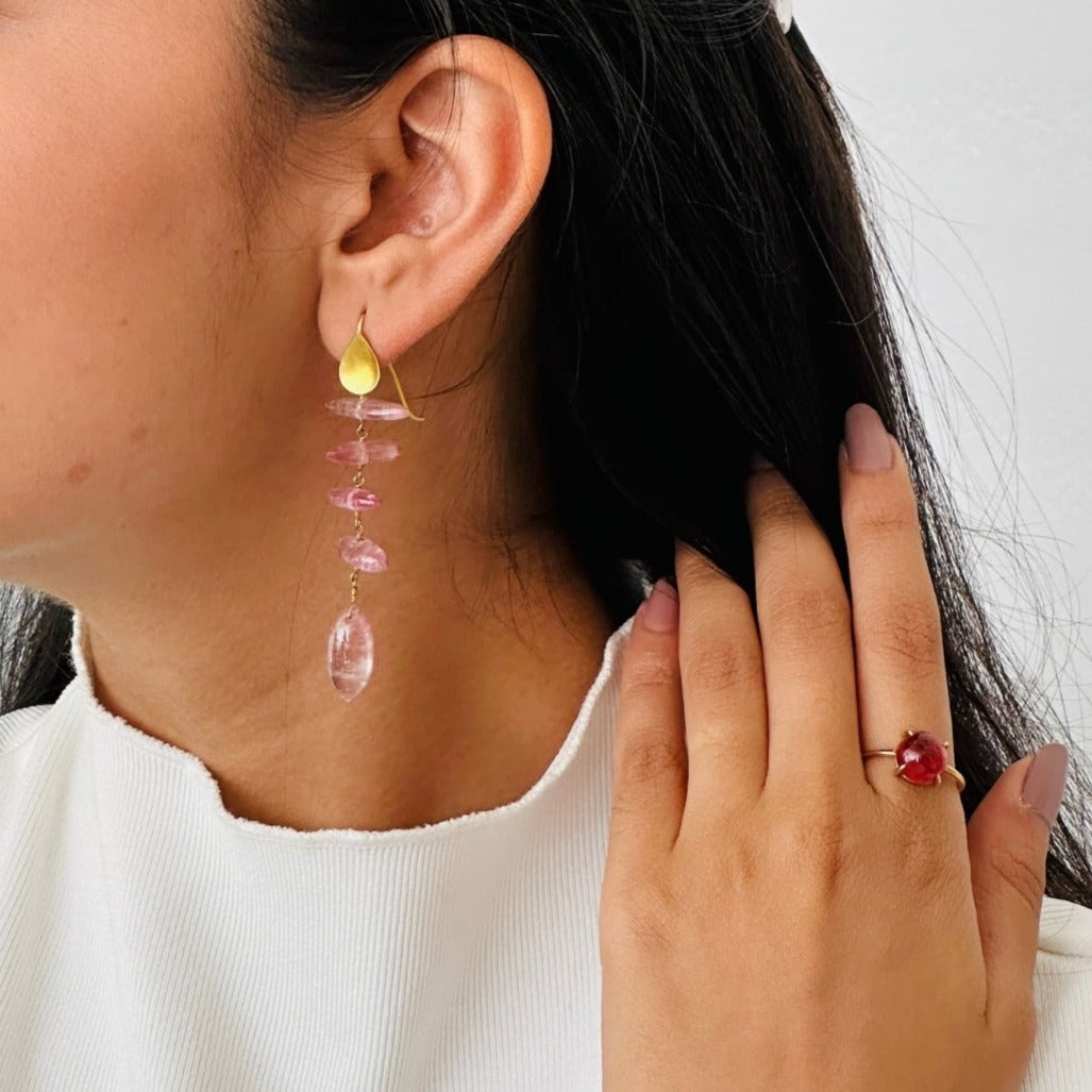 Pink Tourmaline 18KT Gold Earrings