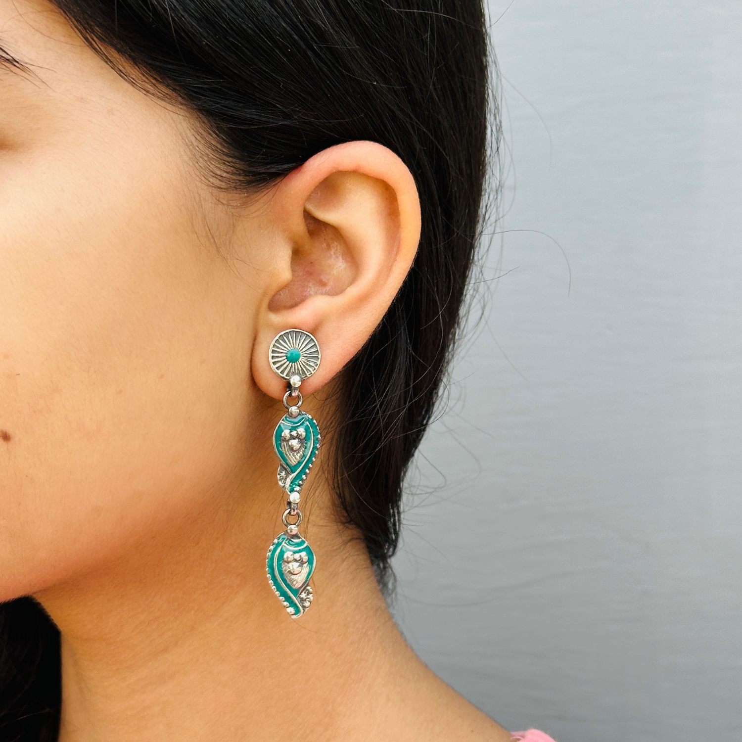 Ethnic Enamel Long Earrings