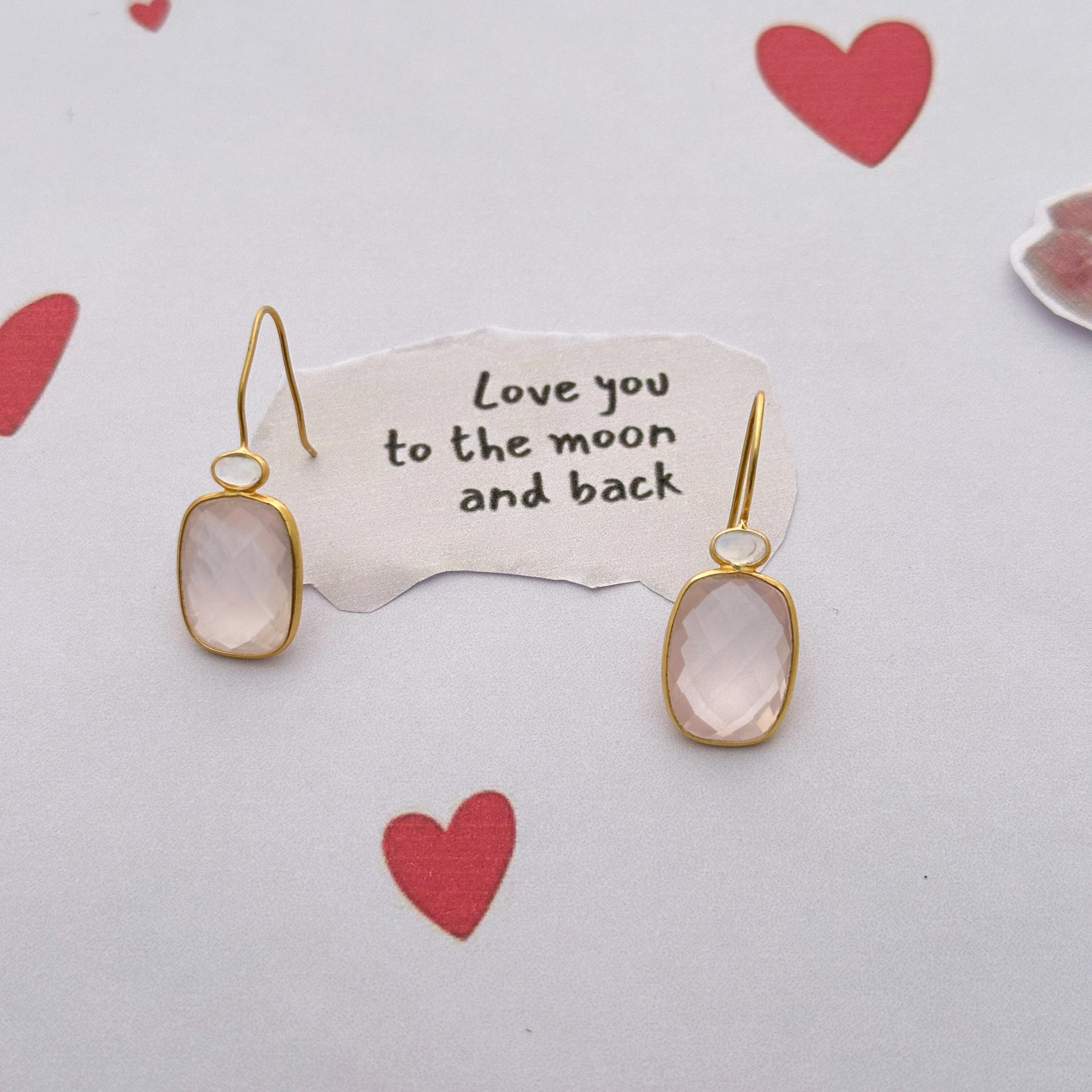 Tate Rose Quartz 18K Gold Plated Silver 925 Love Earrings