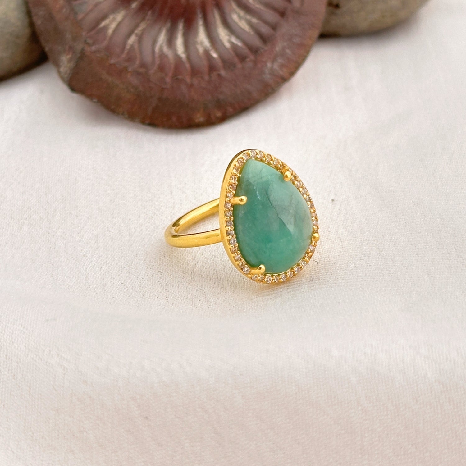 Noelia Silver 925 Emerald Gold Plated Ring