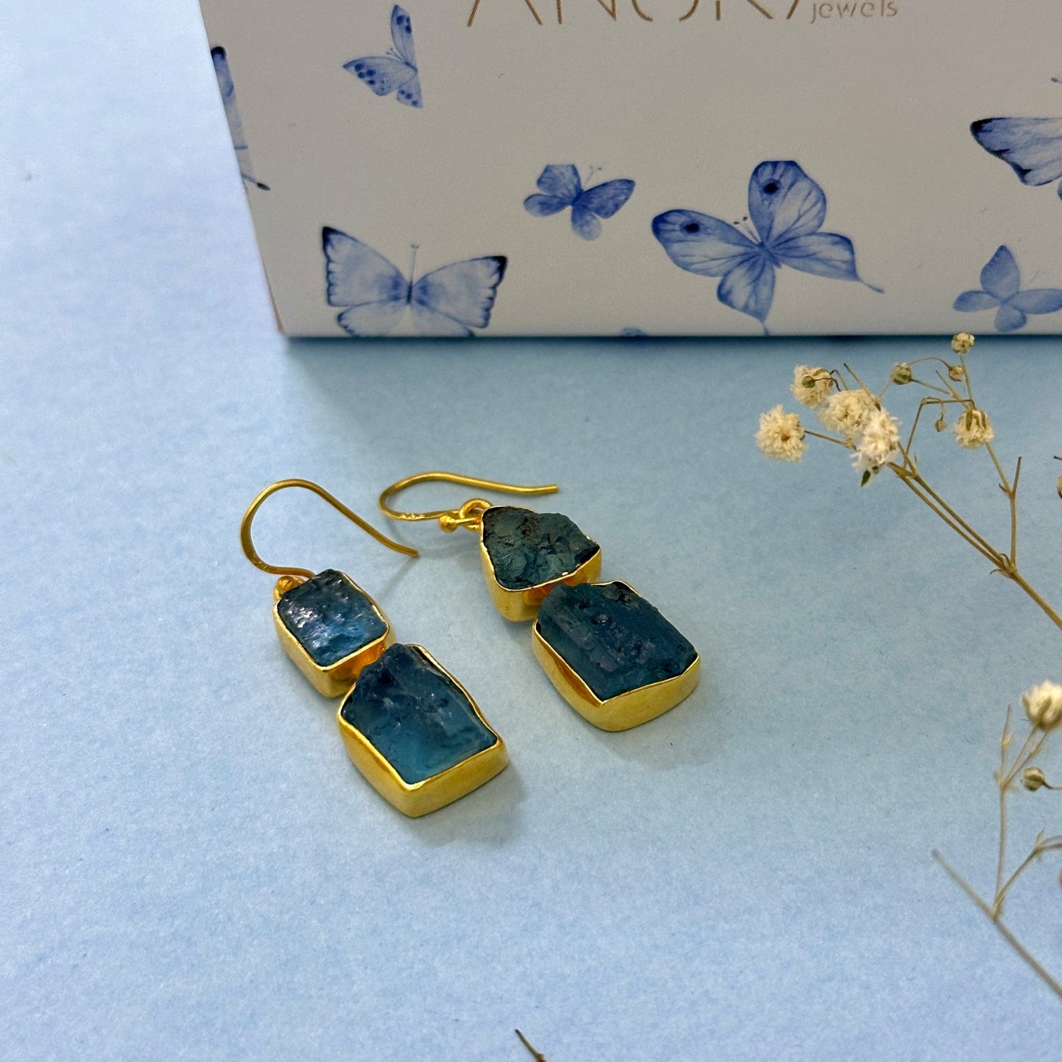 Kisha Aquamarine 18k Gold Plated Silver 925 Earrings