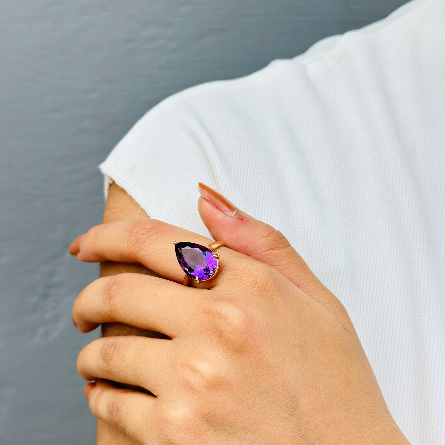 Amethyst Pear 18KT Gold Ring