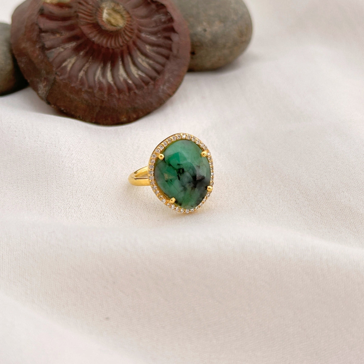 Ines Silver 925 Emerald Gold Plated Ring