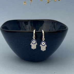 Hamsa Hand & Evil Eye Silver 925 Earrings