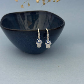 Hamsa Hand & Evil Eye Silver 925 Earrings