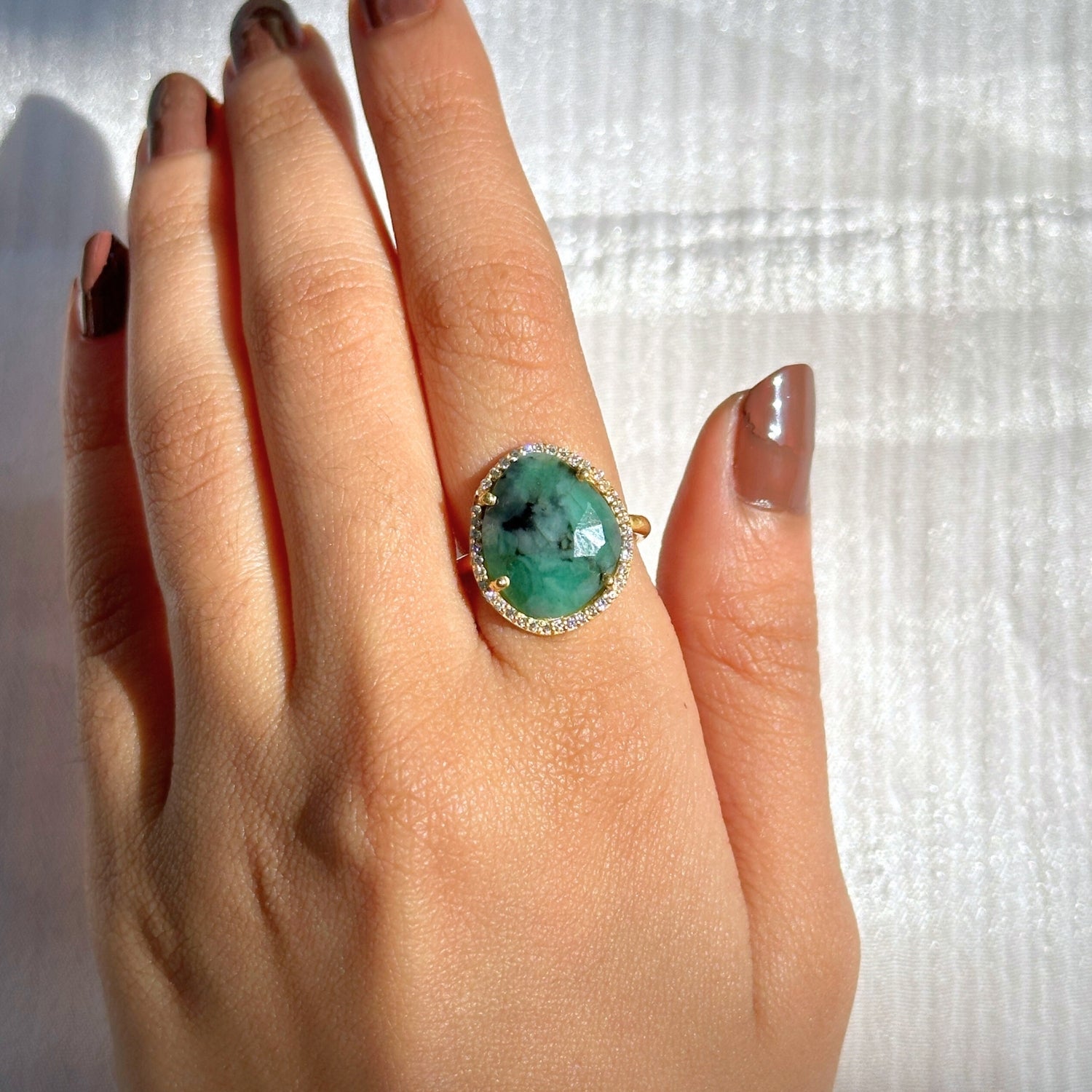 Ines Silver 925 Emerald Gold Plated Ring