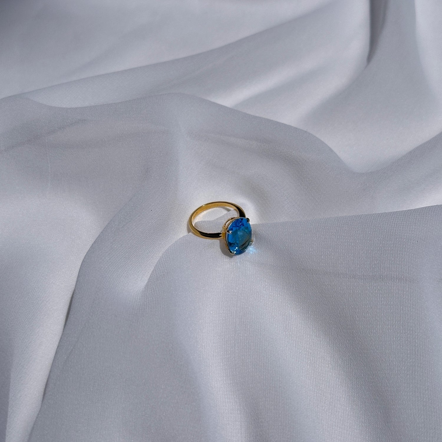 Blue Topaz Big Oval 18KT Gold Ring