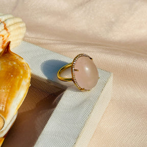 Tisha Rose Quartz 18K Gold Plated Silver 925 Ring