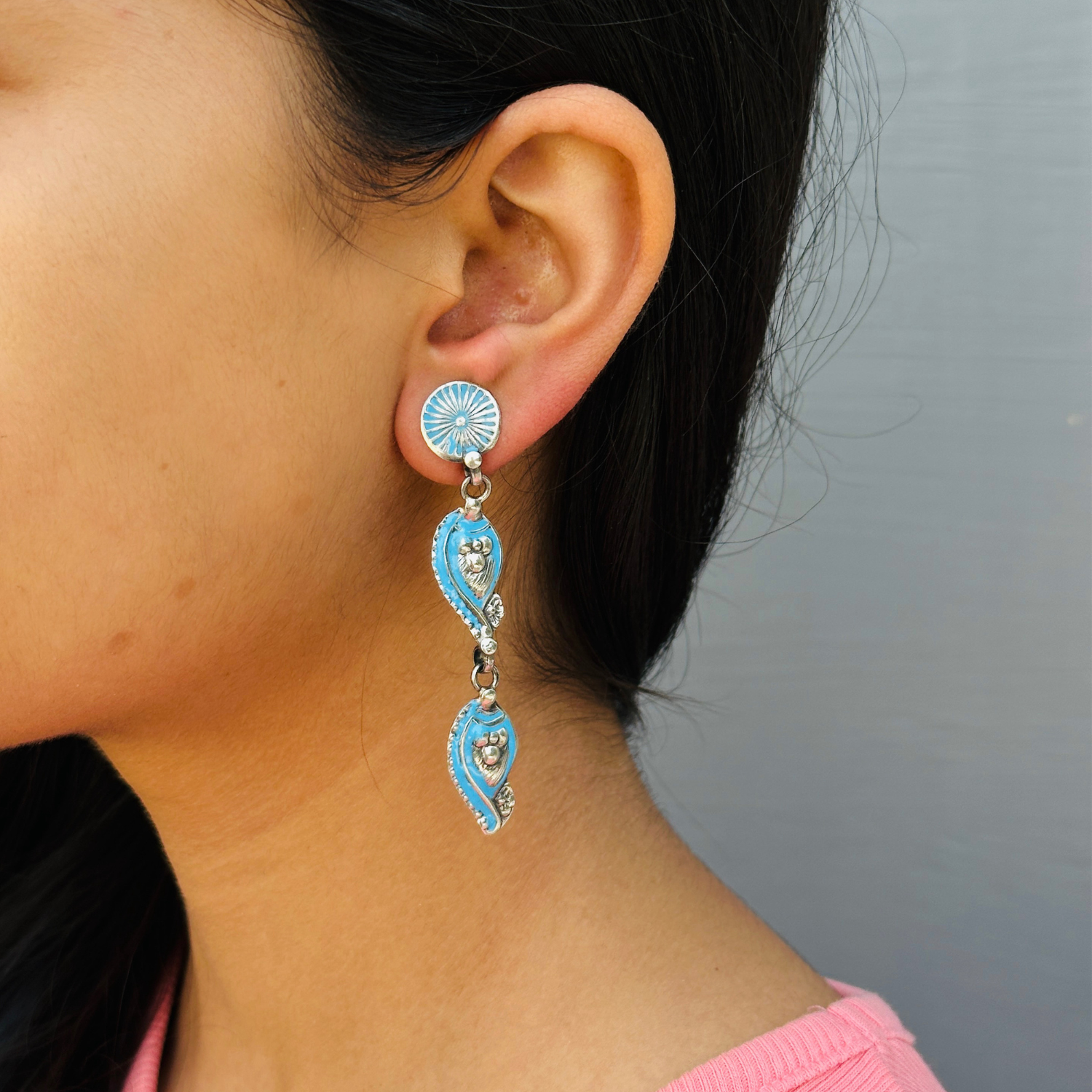 Ethnic Enamel Long Earrings