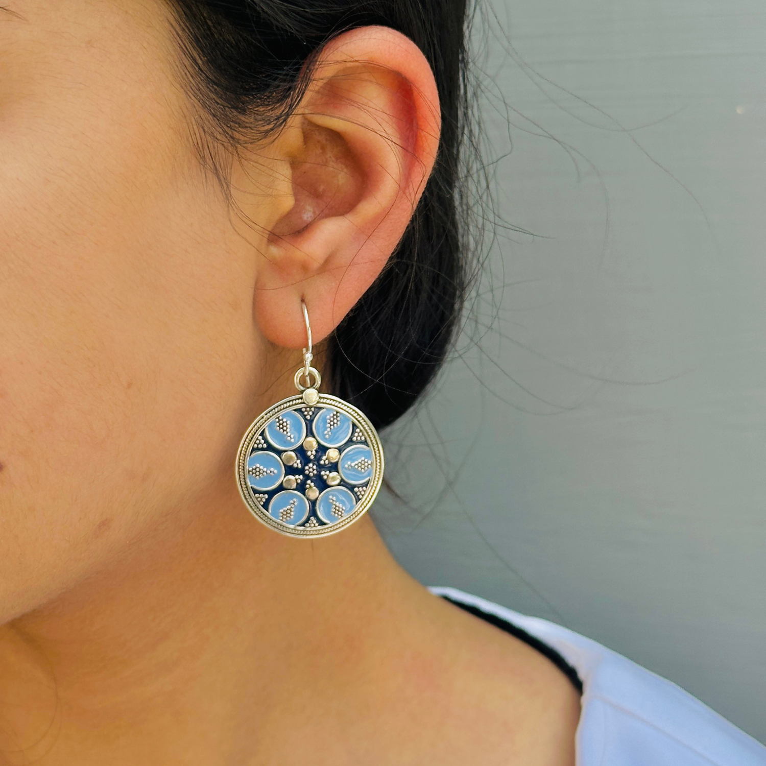 Round Detailed Enamel Earrings