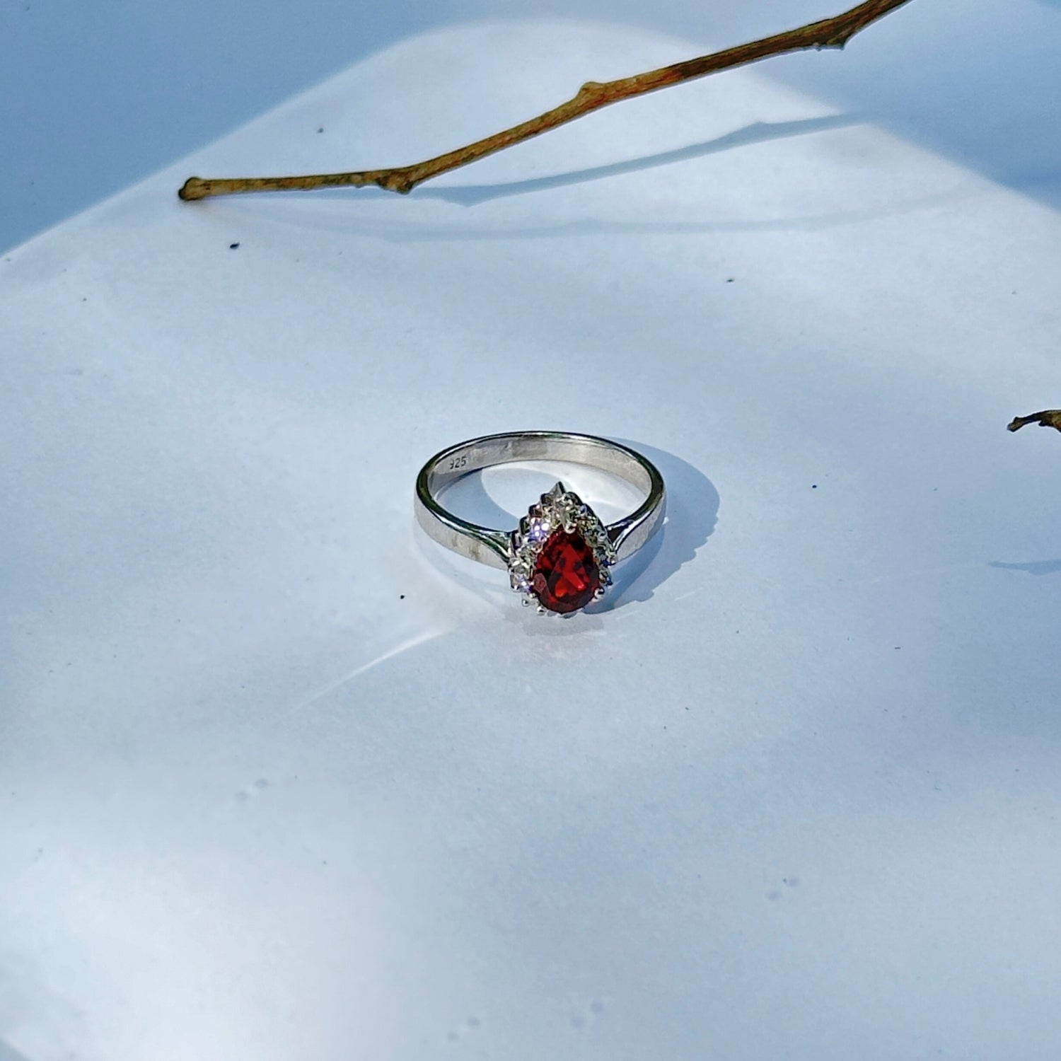 Canberra Gemstone with Diamond Silver 925 Ring