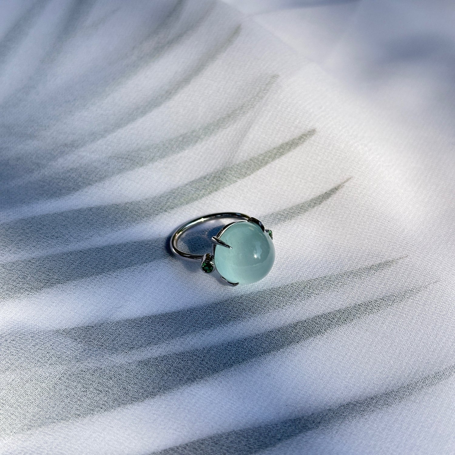 Aquamarine & Emerald 18KT White Gold Ring