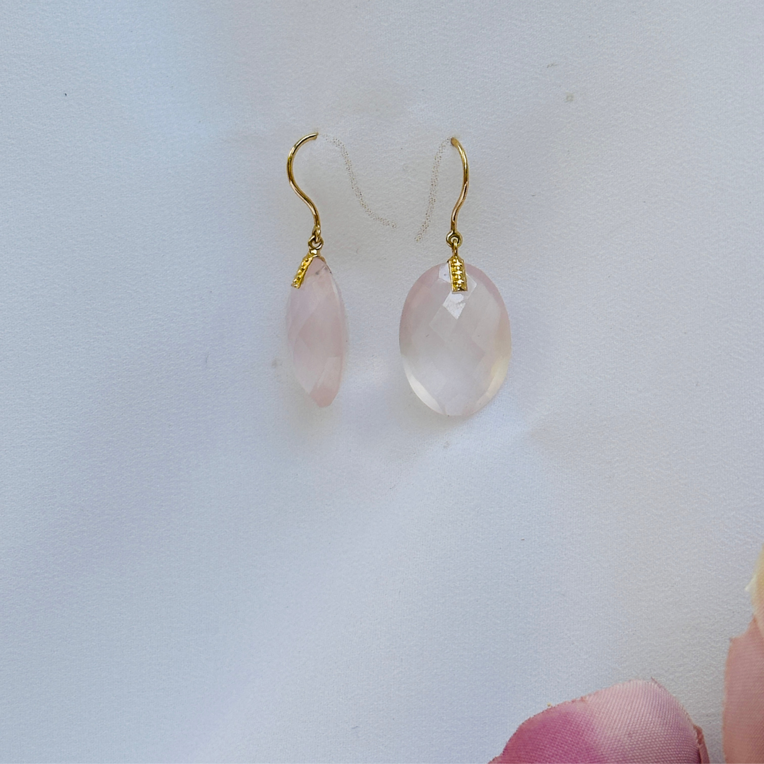 Rose Quartz 18KT Gold Earrings