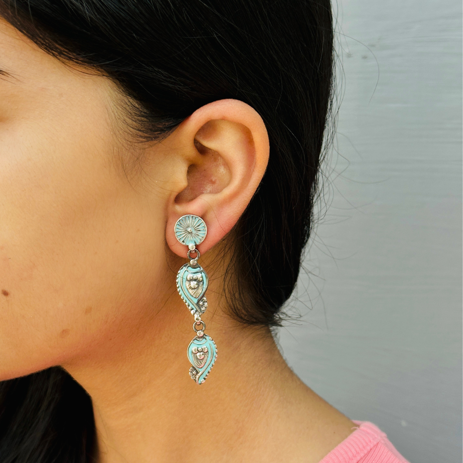 Ethnic Enamel Long Earrings