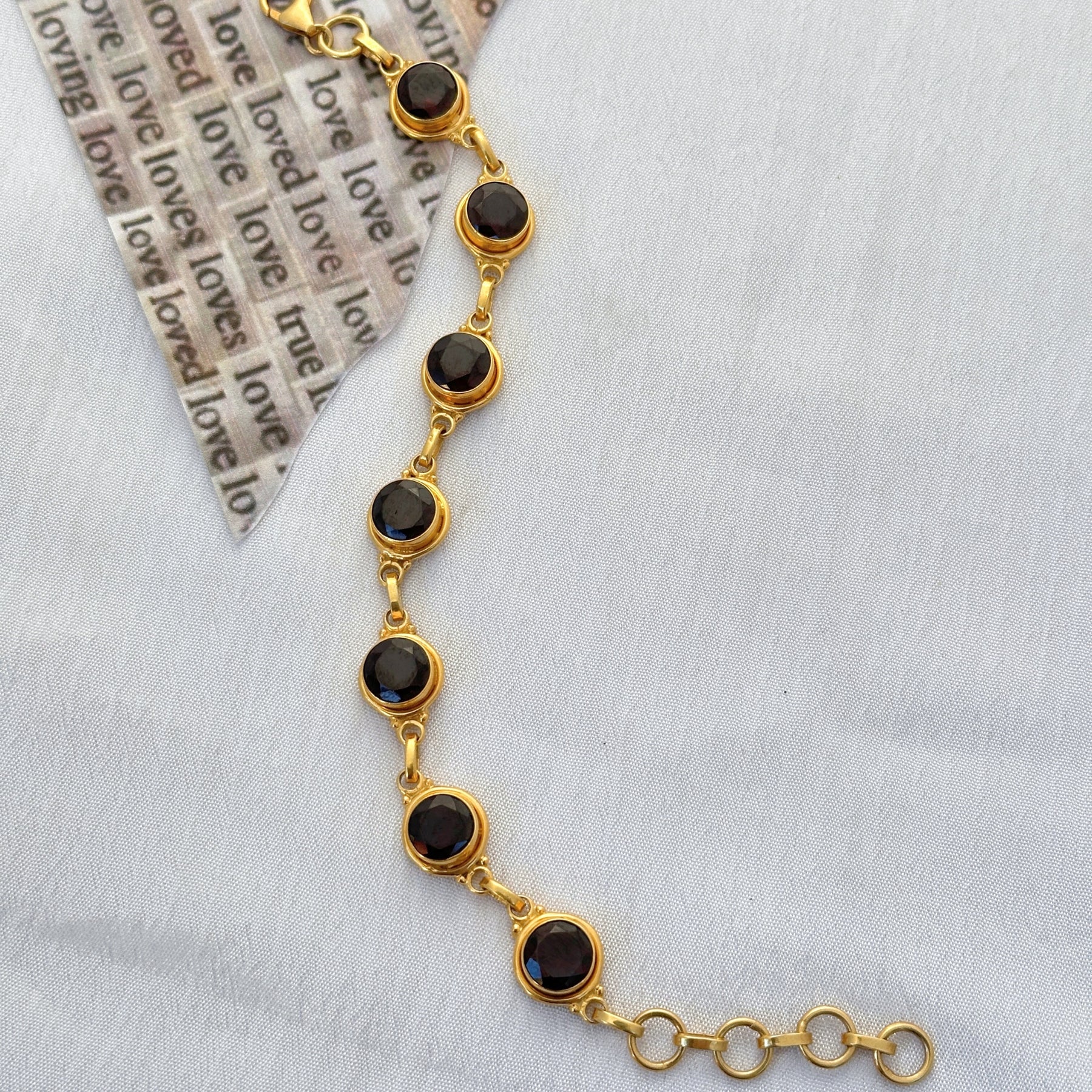 Kraya Garnet 18KT Gold Plated Silver Love Bracelet