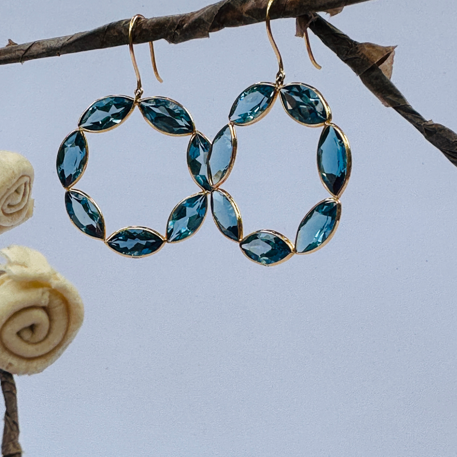 Blue Topaz Loop 18KT Gold Earrings