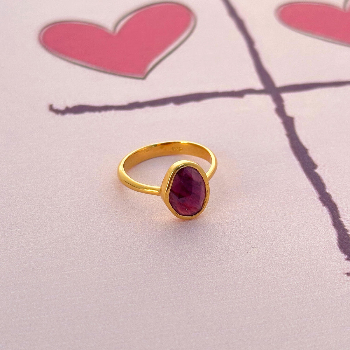 Shine Ruby Gold Plated Silver 925 Love Ring