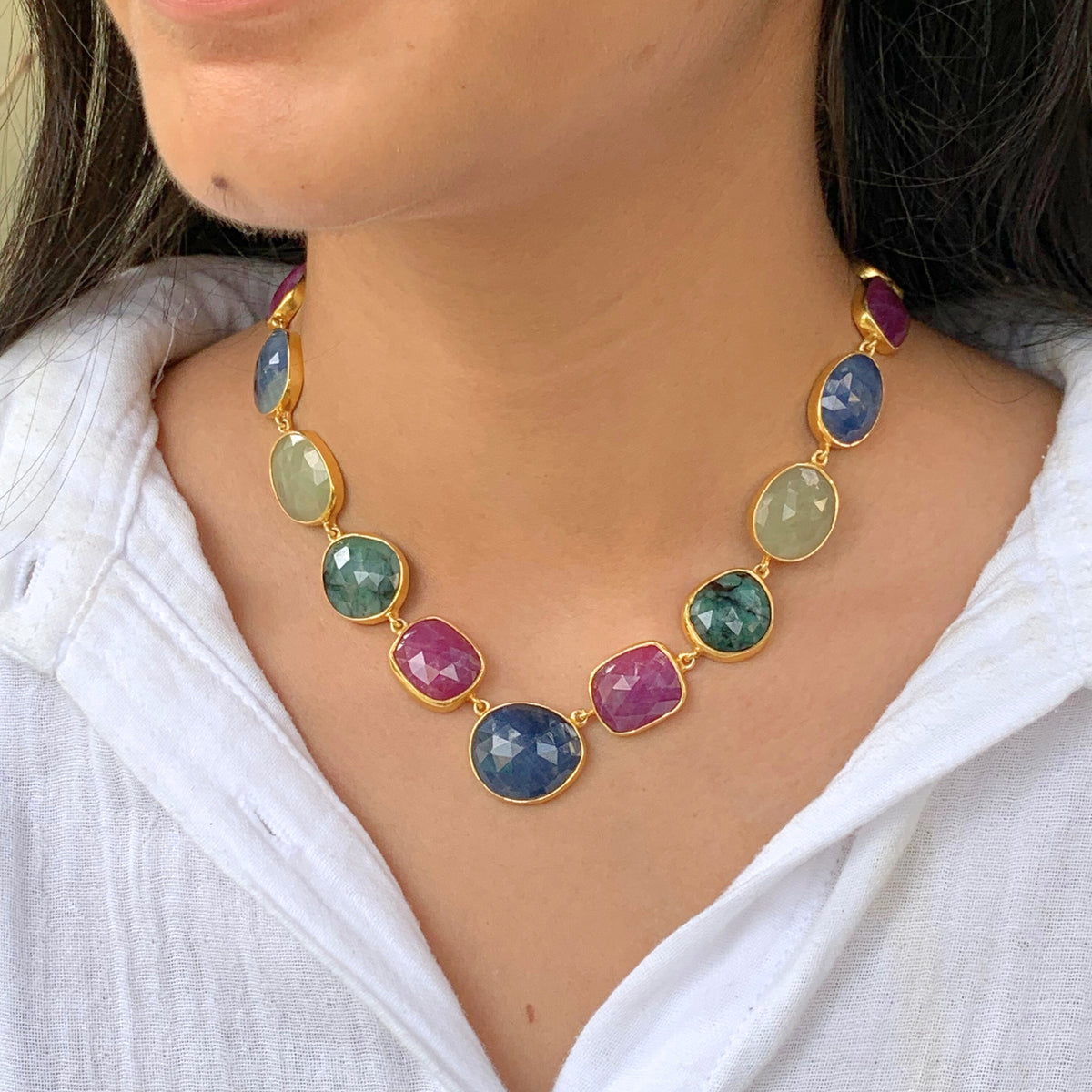 Prish 18K Gold Plated Silver 925 Colorstone Necklace