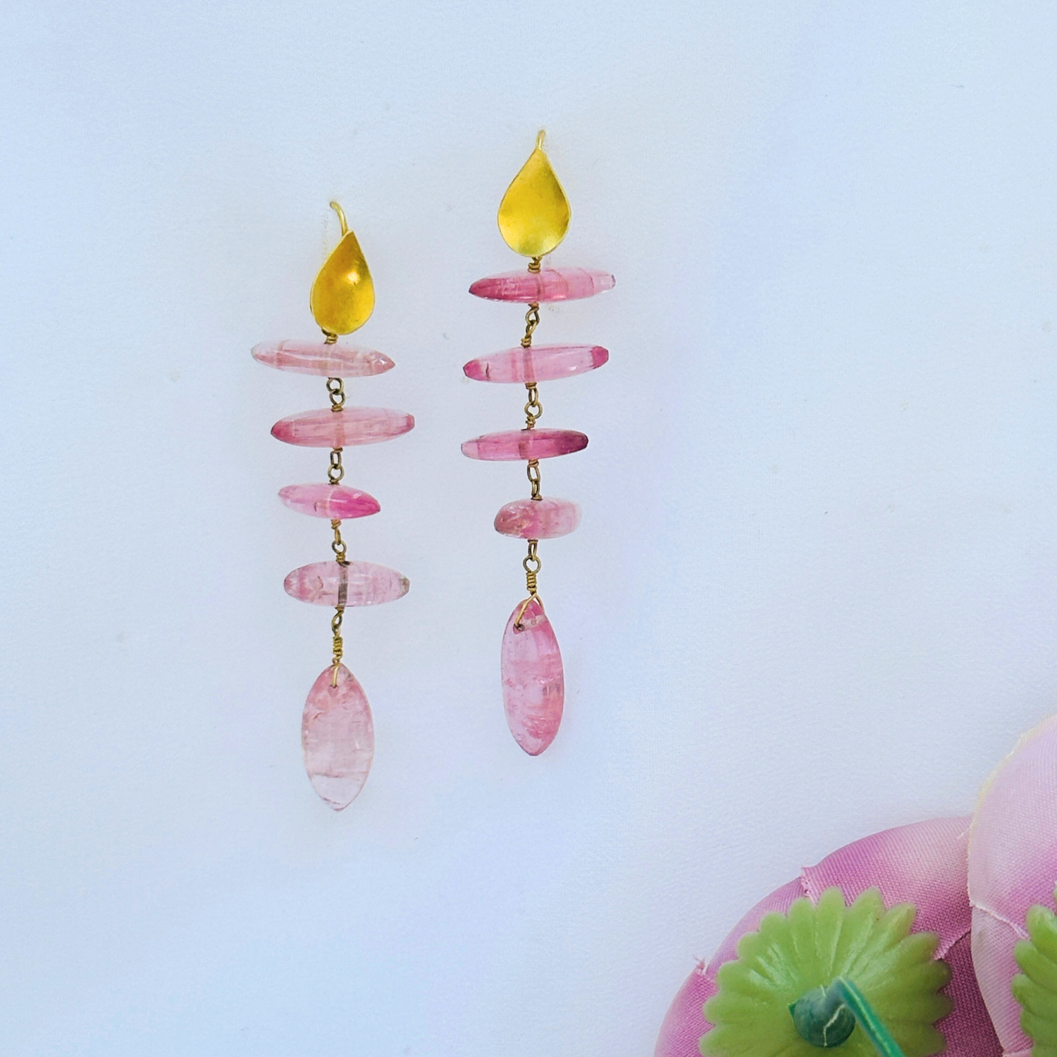 Pink Tourmaline 18KT Gold Earrings