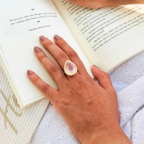 Eclat Rose Quartz Gold Plated Silver 925 Love Ring