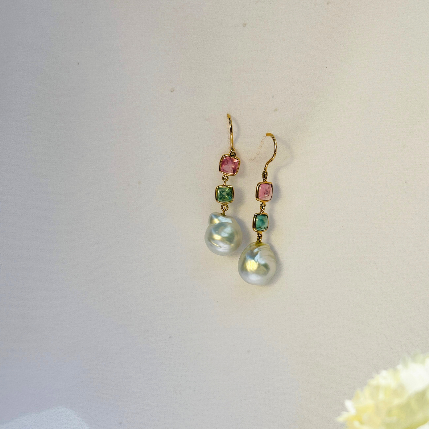 Pearl & Tourmaline 18KT Gold Earrings