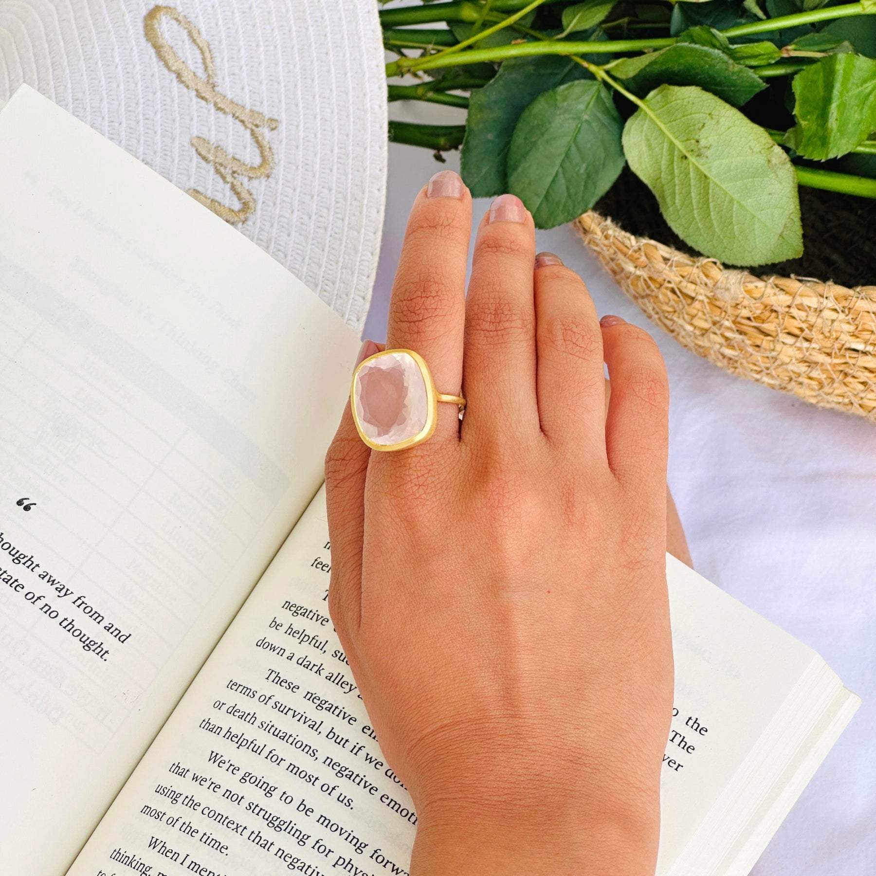 Stan Rose Quartz Gold Plated Silver 925 Love Ring