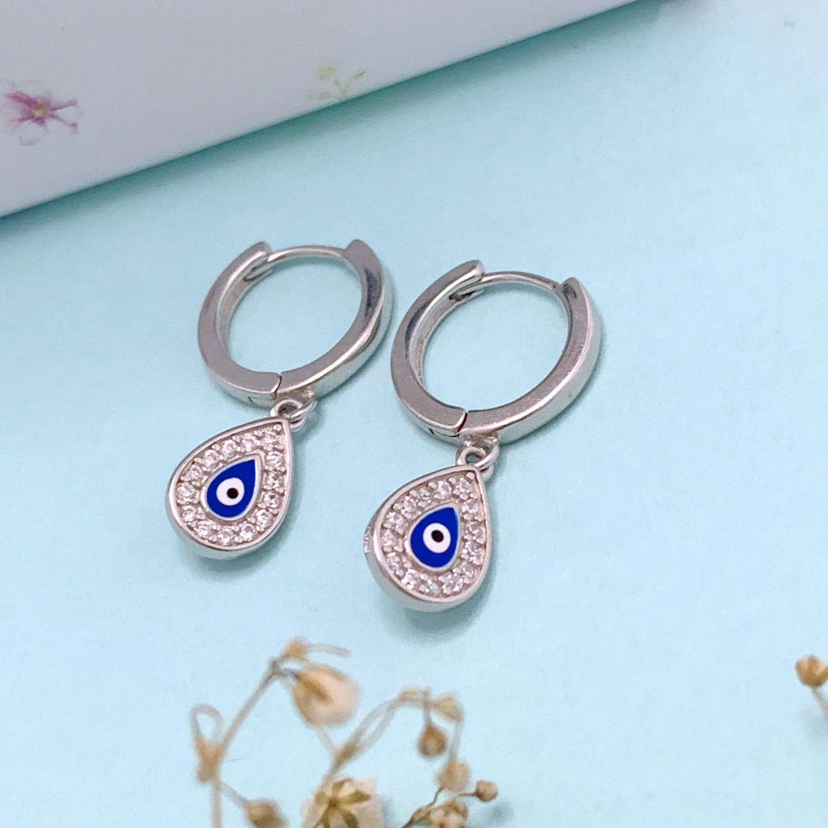 Helena Evil Eye Zircon Studded Silver 925 Earrings