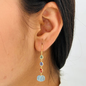 Blue Topaz & Multi Color Stone 18KT Gold Drop Earrings