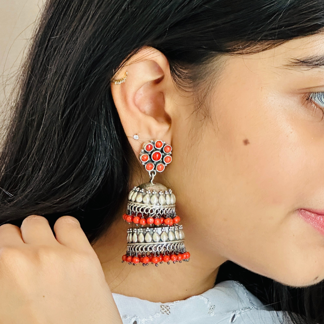 Arjuna Coral Silver 925 Jhumki Earrings