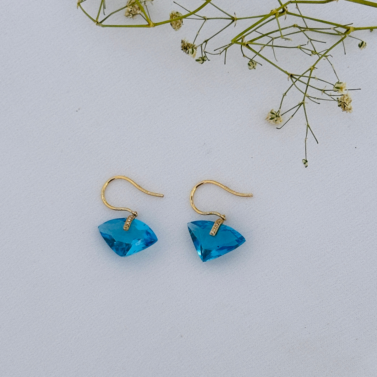 Blue Topaz 18KT Gold Earrings with Diamonds