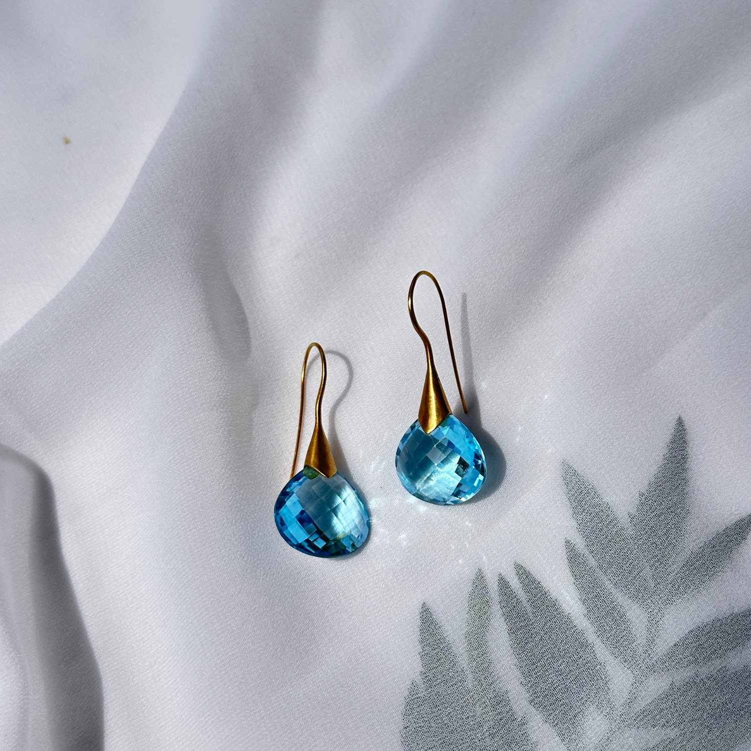 Blue Topaz Hanging 18KT Gold Earrings