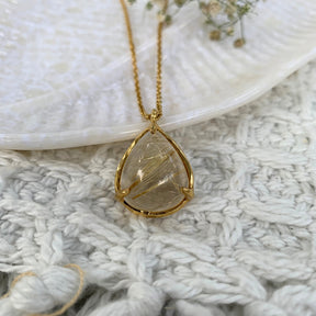 Rutile Quartz 18k Gold Plated Silver 925 Pendant Necklace