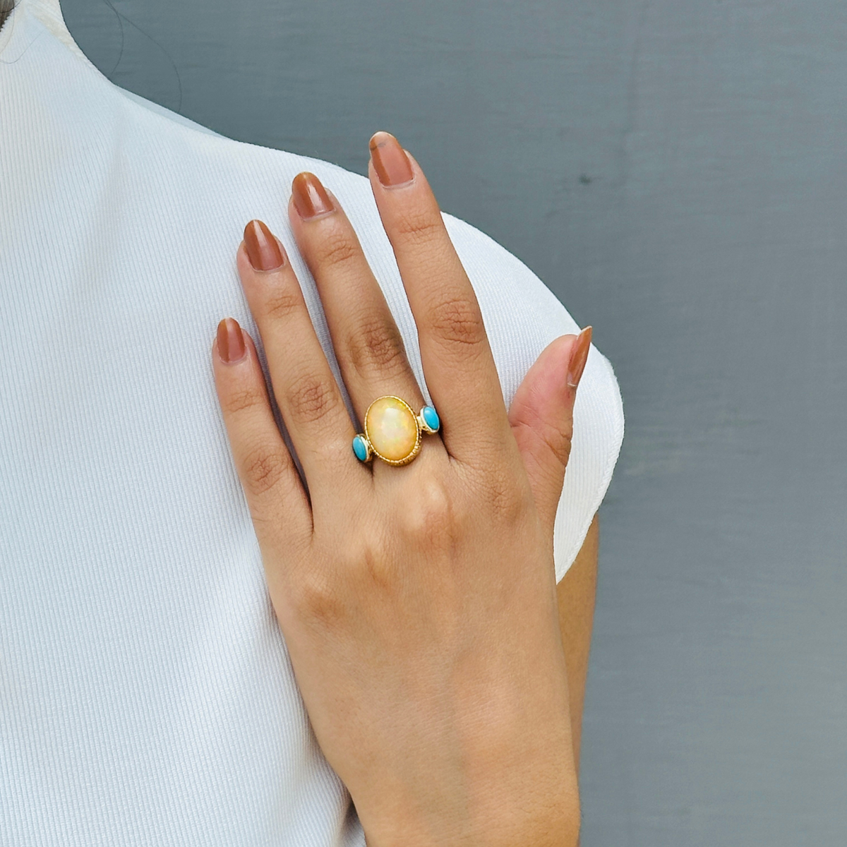 Opal & Turquoise 18KT Gold Ring