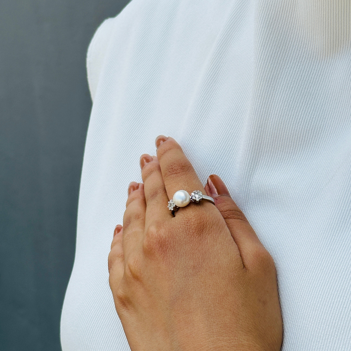 Pearl and Diamond 18KT White Gold Ring