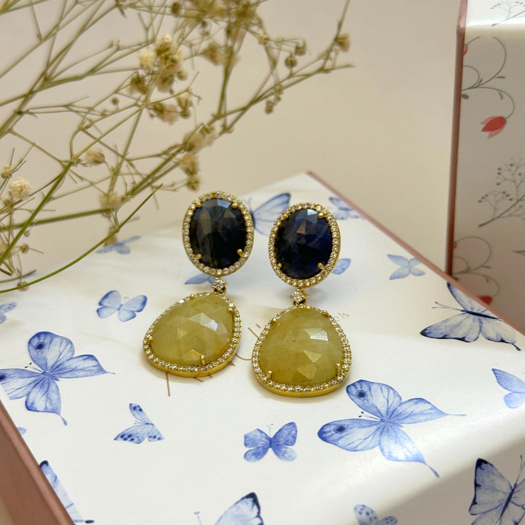 Meno Multi Sapphire Gold Plated Silver 925 Earrings