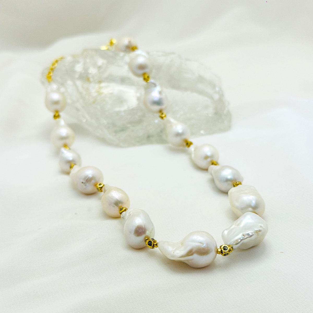 Utipti 18K Gold Plated Silver 925 Baroque Pearl & Diamond Necklace