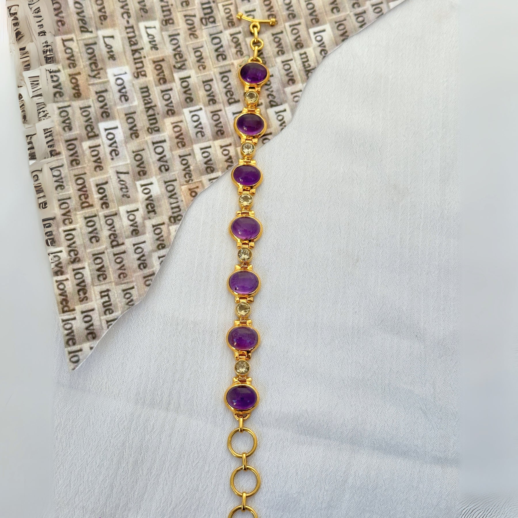 Purp Amethyst Citrine 18 KT Gold Plated Silver 925 Bracelet