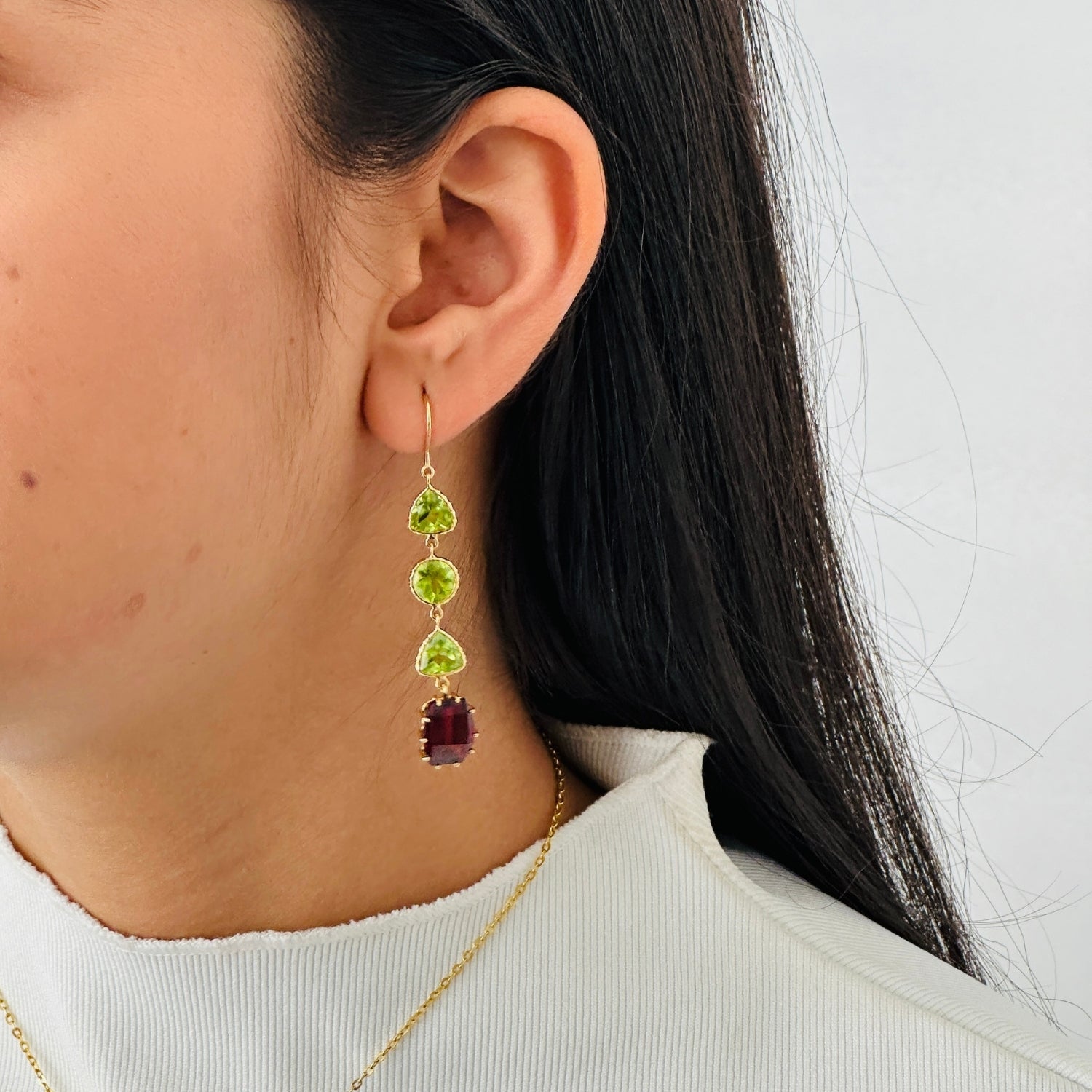 Garnet & Peridot 18KT Gold Earrings